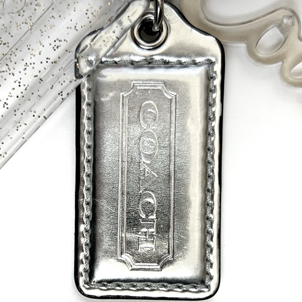 Coach Poppy Gold Silver Purse Bag Charm Keychain Set Sparkly Letters Tag Logo - Picture 4 of 7